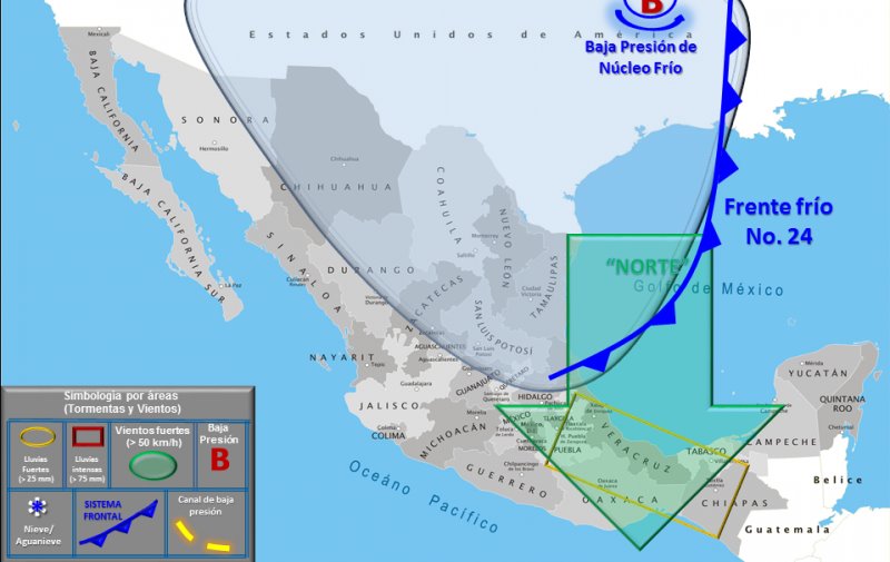 Se prevé arribo de nuevo frente frío con lluvias muy fuertes