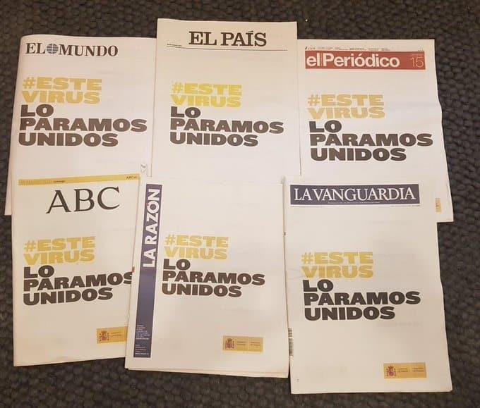 Diarios españoles publican la misma portada con la frase #EsteVirusLoParamosUnidos Diarios españoles publican la misma portada con la frase #EsteVirusLoParamosUnidos