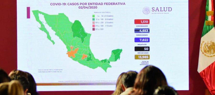 Suman 1510 casos confirmados de Covid-19 y 50 muertes en México