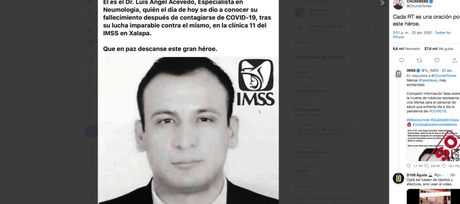 IMSS desmiente a Chumel sobre muerte por Covid-19 de un médico en Veracruz