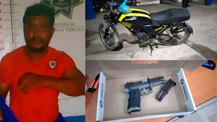 Detienen en Comalcalco a sujeto en estado de ebriedad que portaba arma de fuego