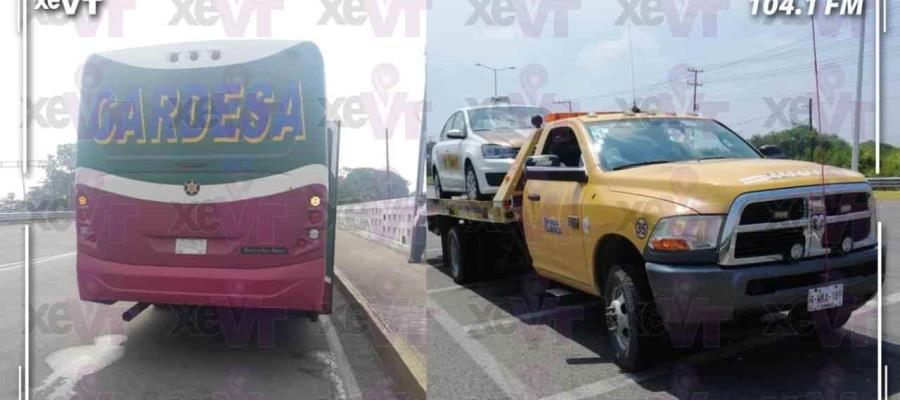 Aseguran taxi y autobús, por circular fuera de horario y excederse de pasaje en dos filtros sanitarios