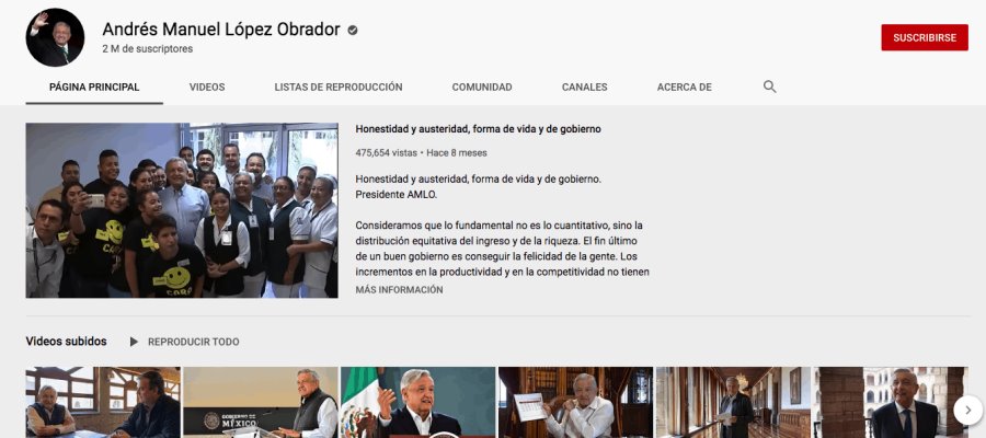 Llega AMLO a 2 millones de suscriptores en YouTube