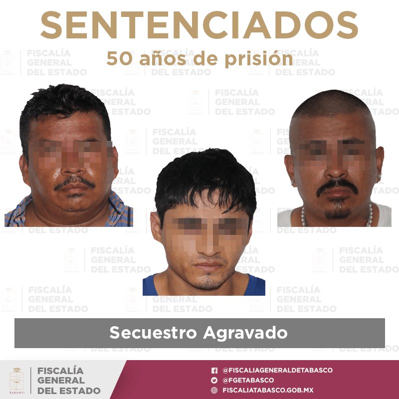 Sentencian a 50 años de prisión a tres acusados de secuestro en Macuspana
