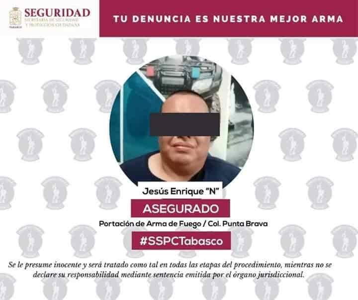 Detienen a sujeto por portación ilegal de arma de fuego en Villahermosa