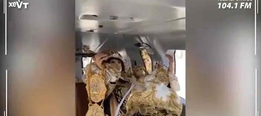 Pasean en helicóptero a la Virgen del Carmen en Campeche