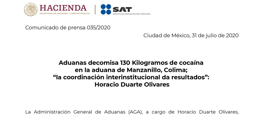 Decomisan en aduana de Manzanillo, 130 Kilos de cocaína proveniente de Perú Decomisan en aduana de Manzanillo, 130 Kilos de cocaína proveniente de Perú