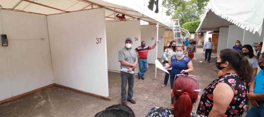 Reubican en el parque a locatarios del mercado en Cárdenas ante su remodelación por parte de Sedatu