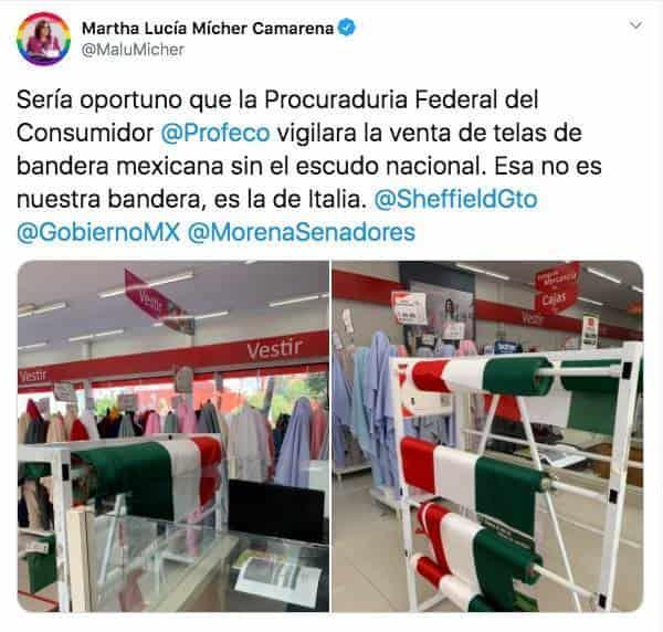 Se burlan en redes de senadora Malú Mícher por “denunciar” tela tricolor sin escudo nacional Se burlan en redes de senadora Malú Mícher por “denunciar” tela tricolor sin escudo nacional