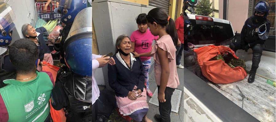 Indigna en redes despojo de yerbas a anciana por parte de policías de la CDMX Indigna en redes despojo de yerbas a anciana por parte de policías de la CDMX