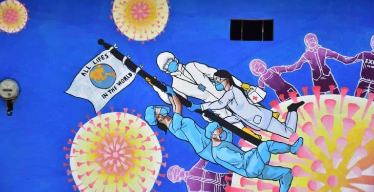Pintan mural urbano sobre la pandemia por covid-19 en la Manga I