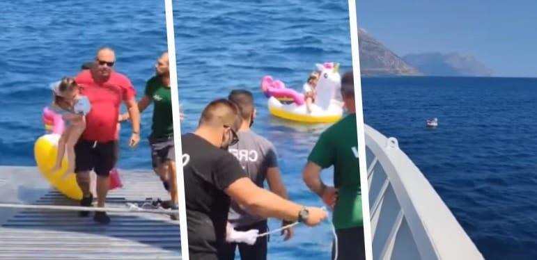 Rescatan a niña de cuatro años que se encontraba a la deriva en un flotador en el mar Mediterráneo en Grecia Rescatan a niña de cuatro años que se encontraba a la deriva en un flotador en el mar Mediterráneo en Grecia
