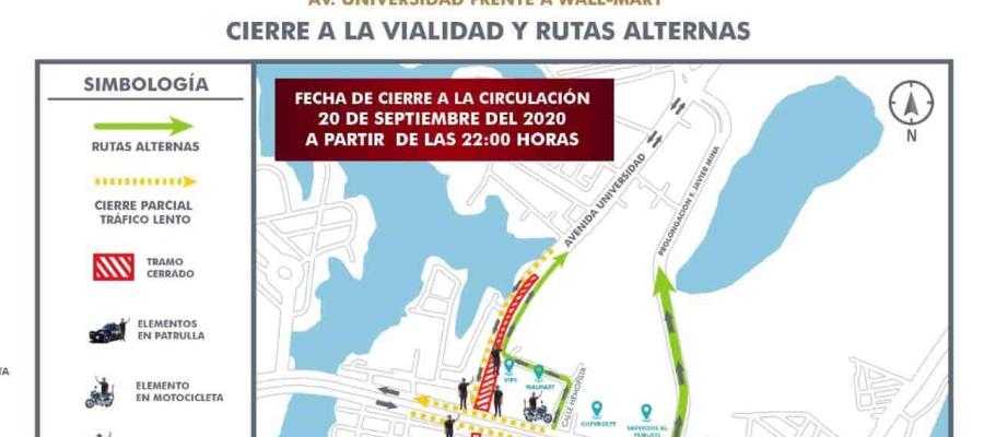 Anuncia SEMOVI cierre de carriles en obra del distribuidor vial de Universidad para el domingo