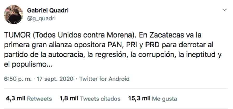 Anuncia Quadri el TUMOR, la alianza contra Morena en Zacatecas Anuncia Quadri el TUMOR, la alianza contra Morena en Zacatecas
