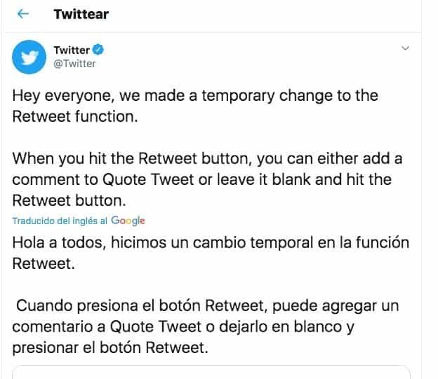 Cambia Twitter temporalmente forma de retuitear Cambia Twitter temporalmente forma de retuitear