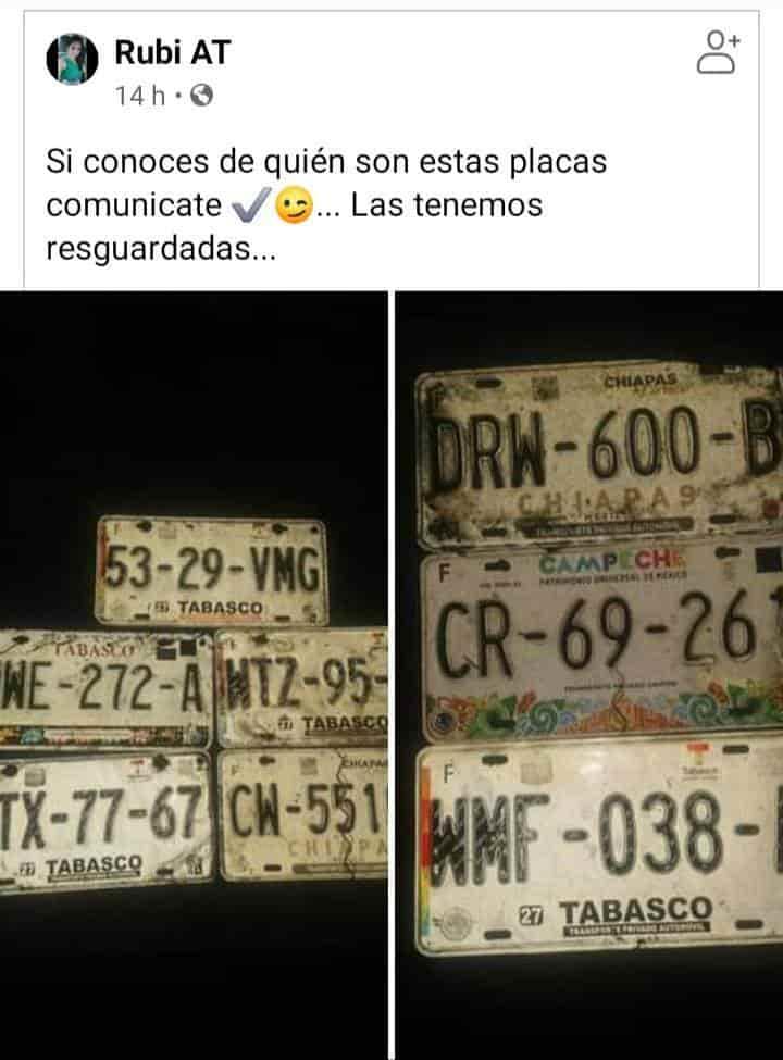 Se solidarizan tabasqueños en redes para encontrar a dueños de placas de vehículos Se solidarizan tabasqueños en redes para encontrar a dueños de placas de vehículos