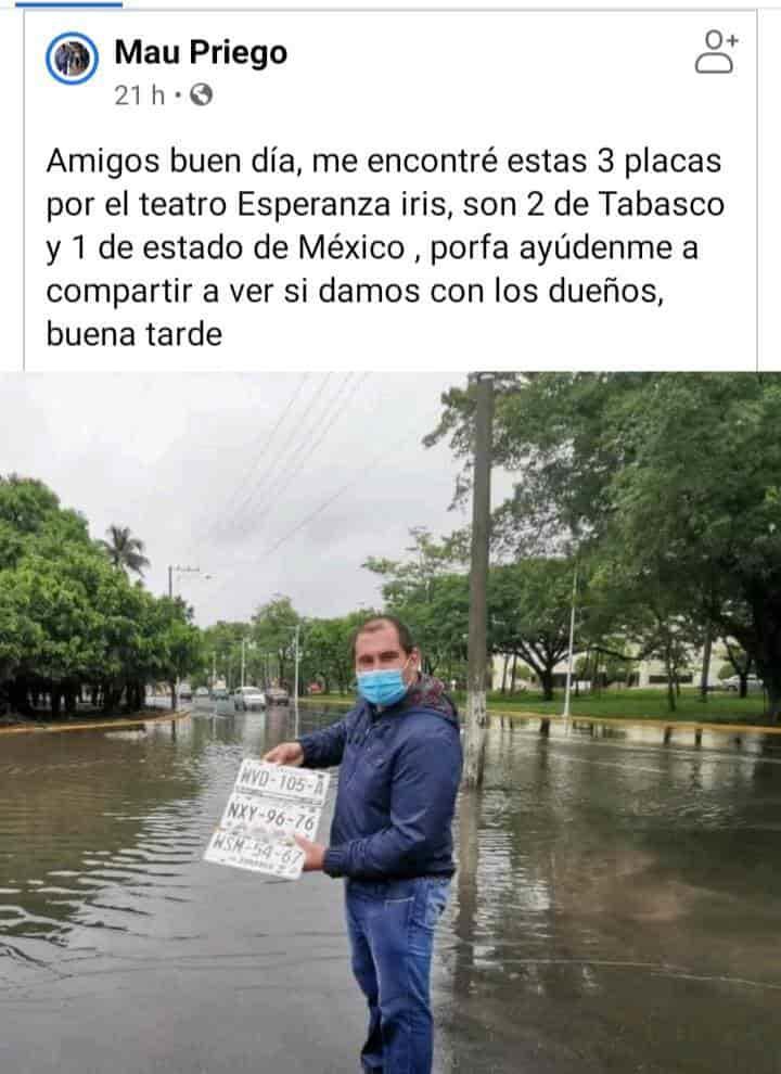 Se solidarizan tabasqueños en redes para encontrar a dueños de placas de vehículos Se solidarizan tabasqueños en redes para encontrar a dueños de placas de vehículos