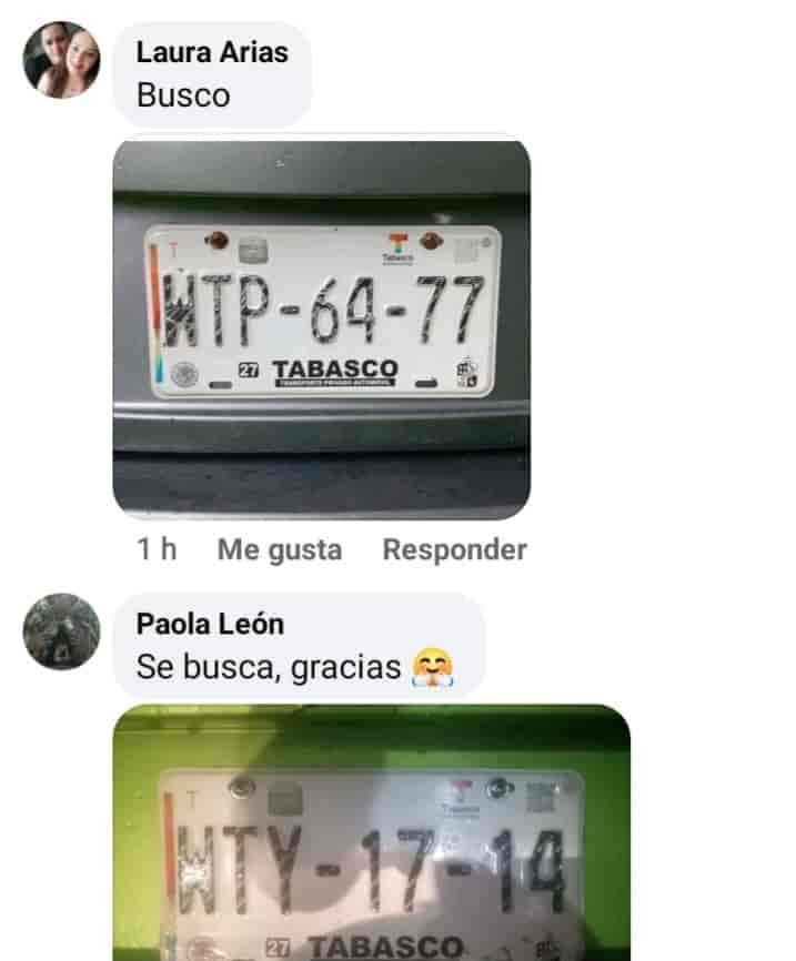 Se solidarizan tabasqueños en redes para encontrar a dueños de placas de vehículos Se solidarizan tabasqueños en redes para encontrar a dueños de placas de vehículos