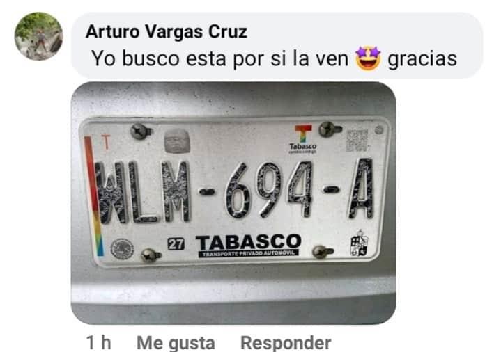 Se solidarizan tabasqueños en redes para encontrar a dueños de placas de vehículos Se solidarizan tabasqueños en redes para encontrar a dueños de placas de vehículos