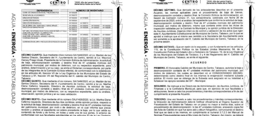 Da de baja Ayuntamiento de Centro a 47 unidades en deterioro que eran incosteables para su reparación