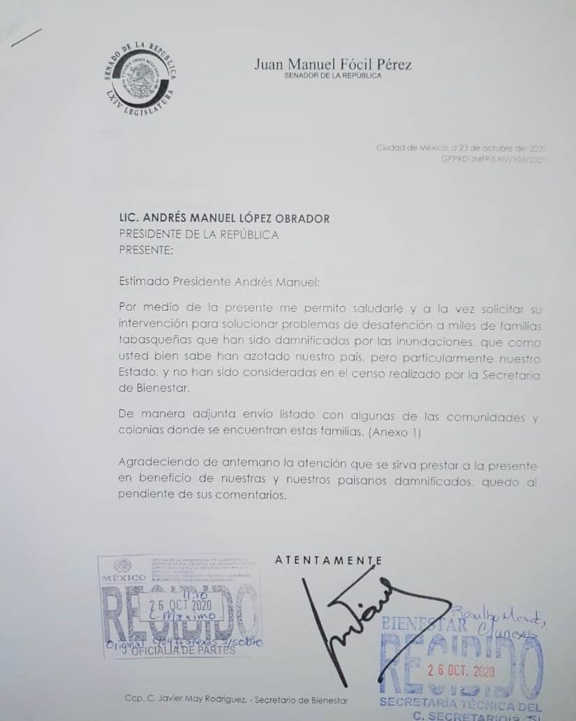 Pide JMF a AMLO intervenir para atender a afectados por inundación