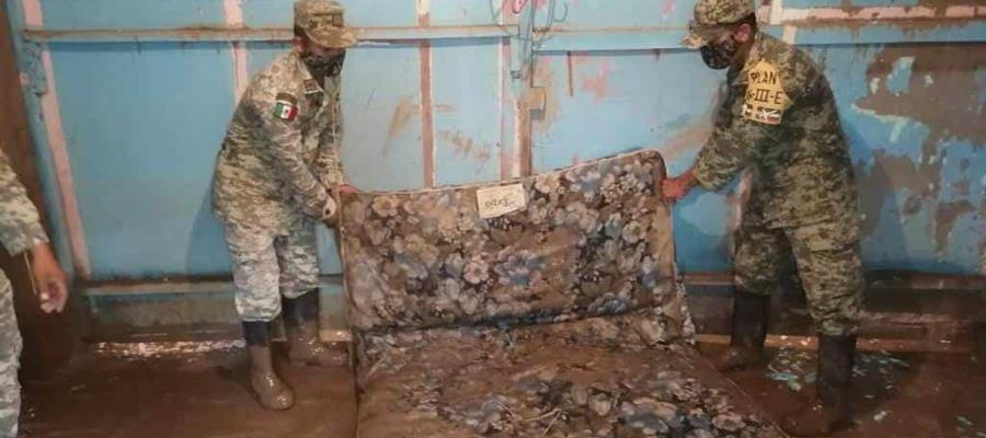 Llega a Tabasco relevo de tropas del Ejército que apoyan desde principios de octubre a damnificados