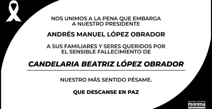 Calderón, Peña Nieto, Delgado, gobernadores y legisladores, lamentan fallecimiento de hermana de AMLO
