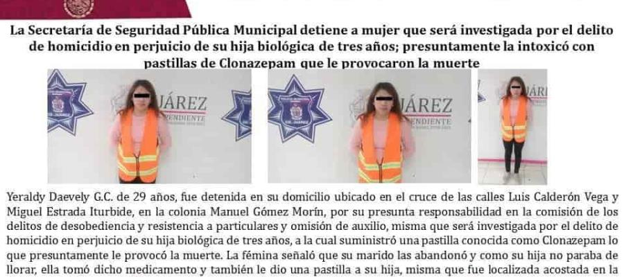 Mujer le da clonazepam a su bebé para que deje de llorar y la mata… en Ciudad Juárez