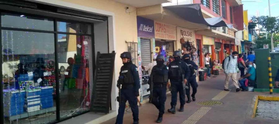 Realizan elementos policiacos operativos de vigilancia en Centro de Villahermosa para garantizar seguridad durante Buen Fin 2020