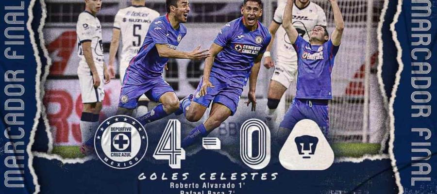 Cruz Azul pasa por encima de Pumas 4-0 en Semis de Ida