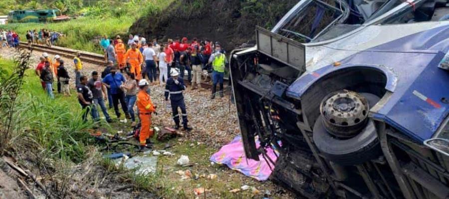 Mueren 14 personas en Brasil tras caer un autobús a un barranco.