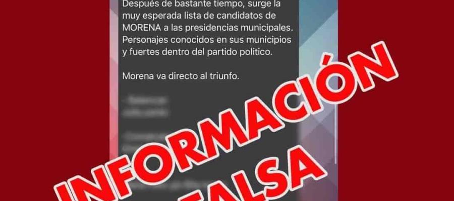 Desmiente MORENA Tabasco presunta “lista oficial” de candidatos a alcaldes que circula en redes sociales Desmiente MORENA Tabasco presunta “lista oficial” de candidatos a alcaldes que circula en redes sociales