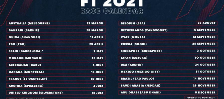 F1 da a conocer calendario 2021; GP de México será el 31 de octubre