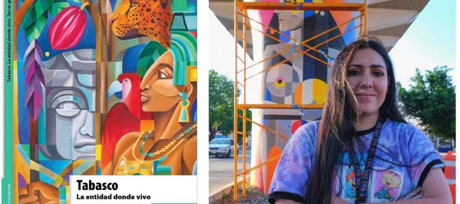 Muralista plasma a ‘Los Olmecas’ en portada de libro de la SEP para tercer año de primaria