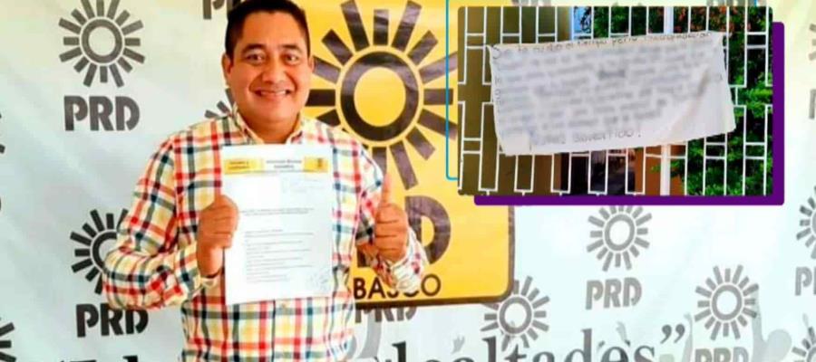 Aparece en Paraíso manta intimidatoria contra precandidato del PRD a diputado local