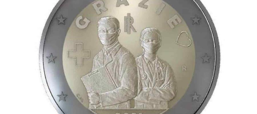 Dedica Italia moneda de dos euros a su personal médico frente a la pandemia