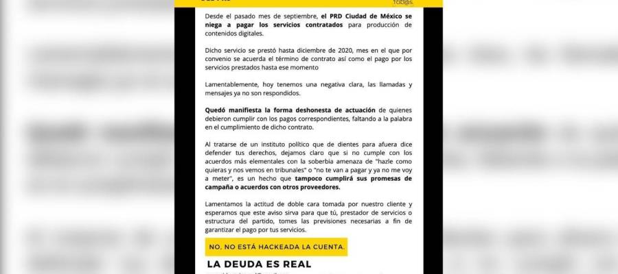 ¡Balconean al PRD! proveedores digitales acusan deuda de ese partido en la CDMX