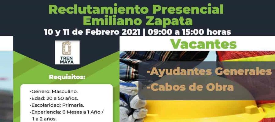Abren convocatoria para trabajar en obra del Tren Maya, en Zapata, Jonuta, Balancán y Tenosique Abren convocatoria para trabajar en obra del Tren Maya, en Zapata, Jonuta, Balancán y Tenosique
