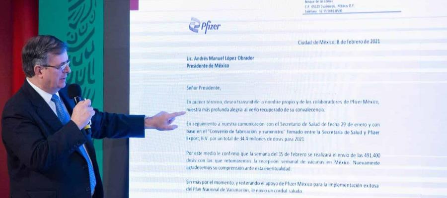Próxima semana se reanuda recepción de vacunas de Pfizer; llegarán 491 mil 900 dosis