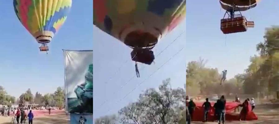 Hombres se quedan colgados de globo aerostático en Teotihuacán Hombres se quedan colgados de globo aerostático en Teotihuacán