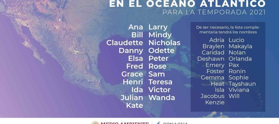 CONAGUA da a conocer los nombres de los ciclones para la temporada 2021; se prevén 21 CONAGUA da a conocer los nombres de los ciclones para la temporada 2021; se prevén 21