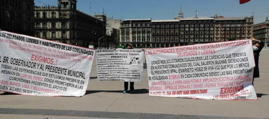 Protestan delegados municipales de Centro en CDMX; piden que AMLO intervenga para que cumplan con obras prioritarias Protestan delegados municipales de Centro en CDMX; piden que AMLO intervenga para que cumplan con obras prioritarias