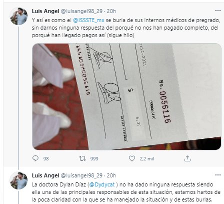 Médico interino denuncia que el ISSSTE le entrega cheque de 5.37 pesos “en abono” al sueldo, en CDMX