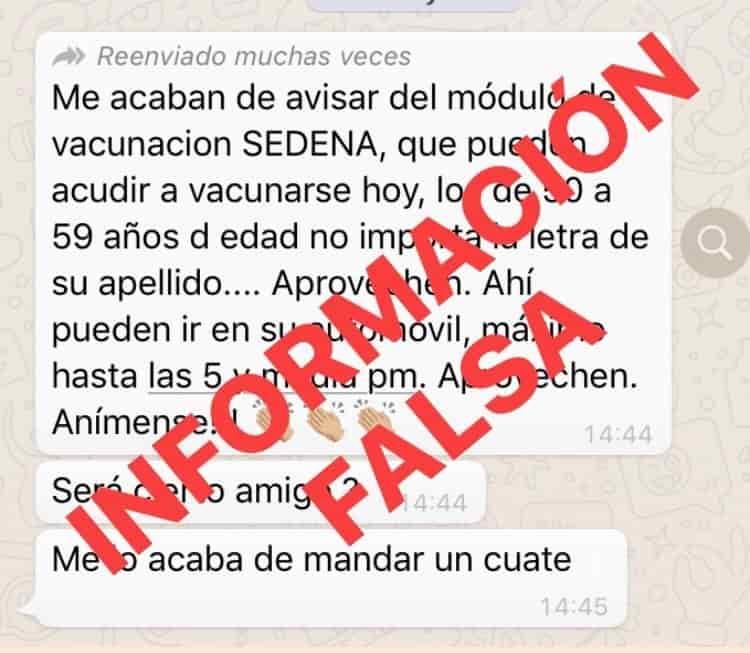 Advierte Salud Tabasco de mensaje de WhatsApp que alienta a perder el orden de vacunación en Centro Advierte Salud Tabasco de mensaje de WhatsApp que alienta a perder el orden de vacunación en Centro