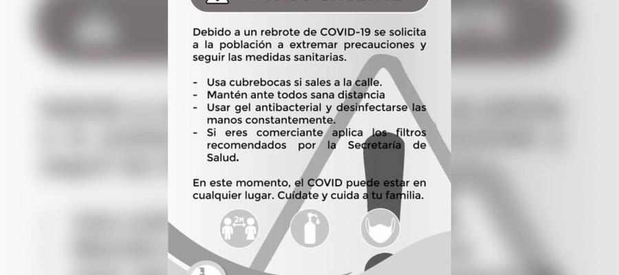 Advierte Ayuntamiento de Jonuta sobre “rebrote” de contagios por coronavirus