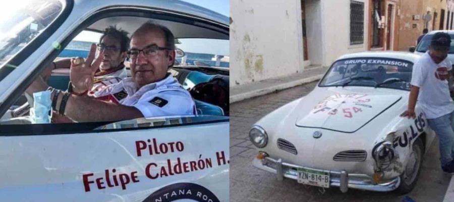 Chocan Karmann Ghia de Felipe Calderón en el que compite en el Rally Maya 2021