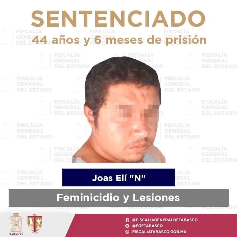Dan 44 años de prisión a feminicida de Pomoca, Nacajuca