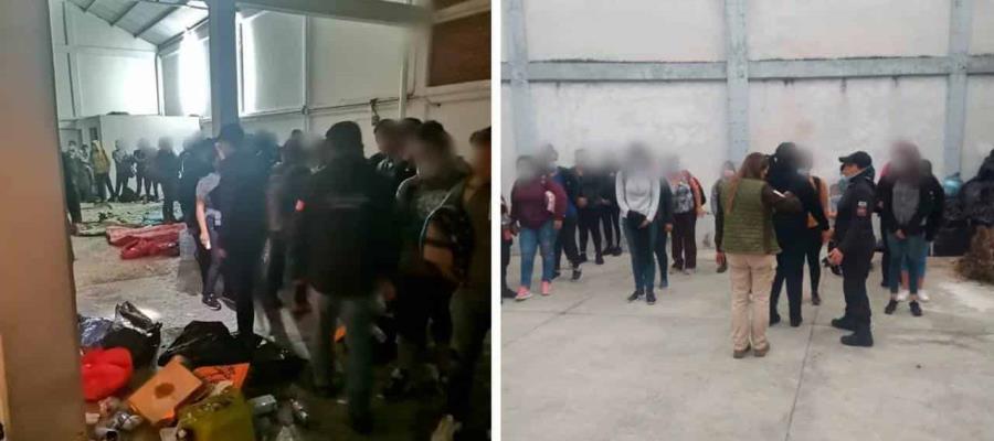 Rescatan en Puebla a 241 migrantes que estaban dentro de una bodega