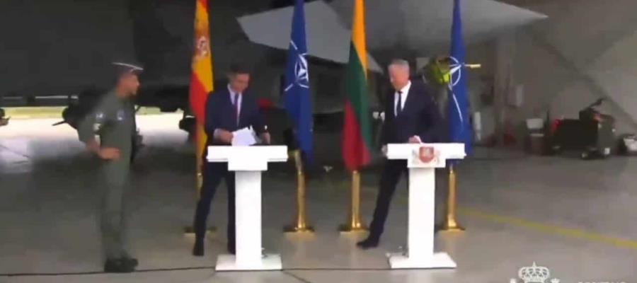 Suspende presidente del Gobierno de España conferencia de prensa en la base de la OTAN en Lituania por presencia de avión no identificado Suspende presidente del Gobierno de España conferencia de prensa en la base de la OTAN en Lituania por presencia de avión no identificado