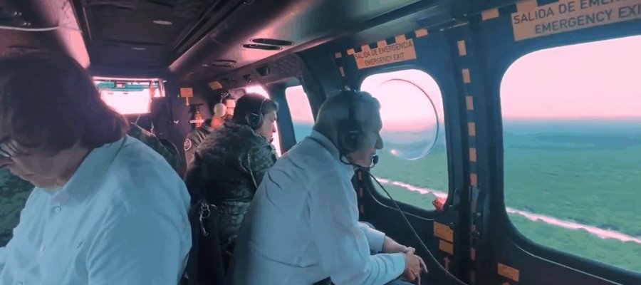 Sobrevuela López Obrador trabajos del Tren Maya en Campeche